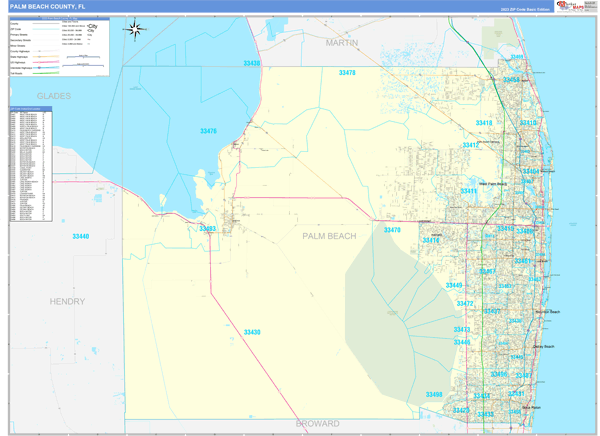 Palm Beach County FL Zip Code Wall Map Basic Style By MarketMAPS Palm Beach Fl 